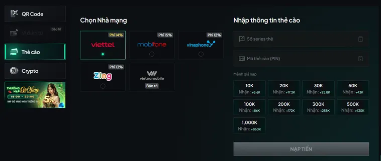 Quy trình nạp tiền siêu chuẩn bằng thẻ cào tại cổng game Gem88.